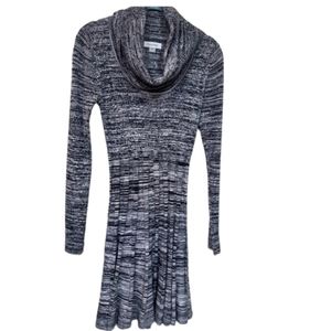CALVIN KLEIN COWL NECK HEATHERED BK/WH L/S SWEATER DRESS SZ S